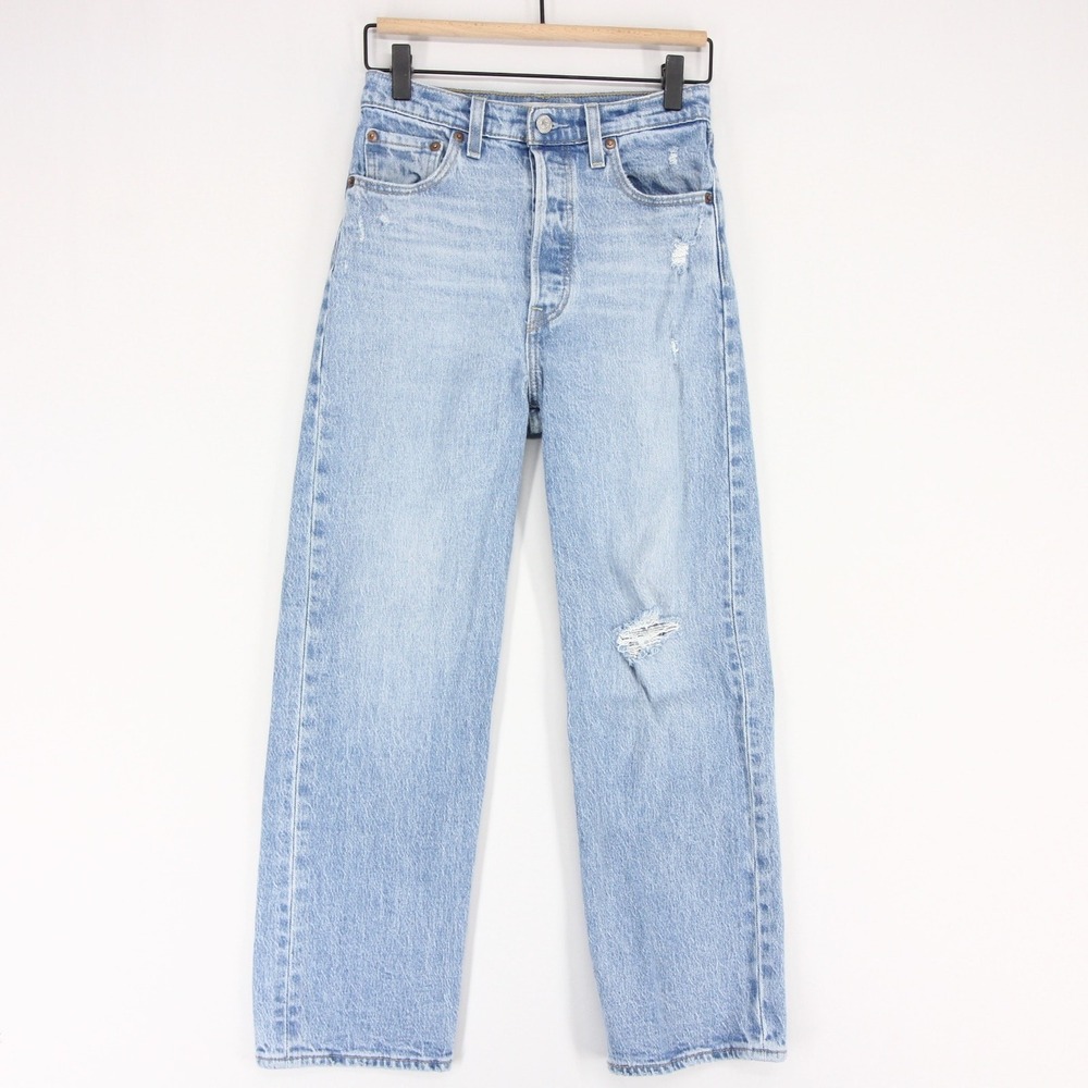 Levis Ribcage Straight Ankle Jeans Womens 25 Blue High Rise Button Fly Premium